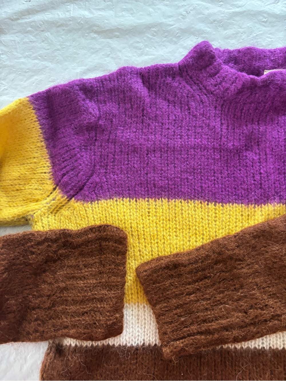 Sezane Purple Brown Yellow Mohair Alpaca Chuck Jumper Sweater SZ S Worn 1X - Picture 8 of 9